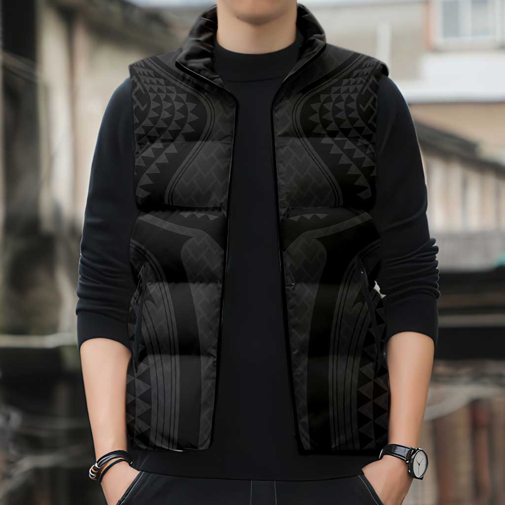 Hawaiian Kakau Art Tattoos Aquaman Style Sleeveless Puffer Jacket Black Version - Polynesian Pride