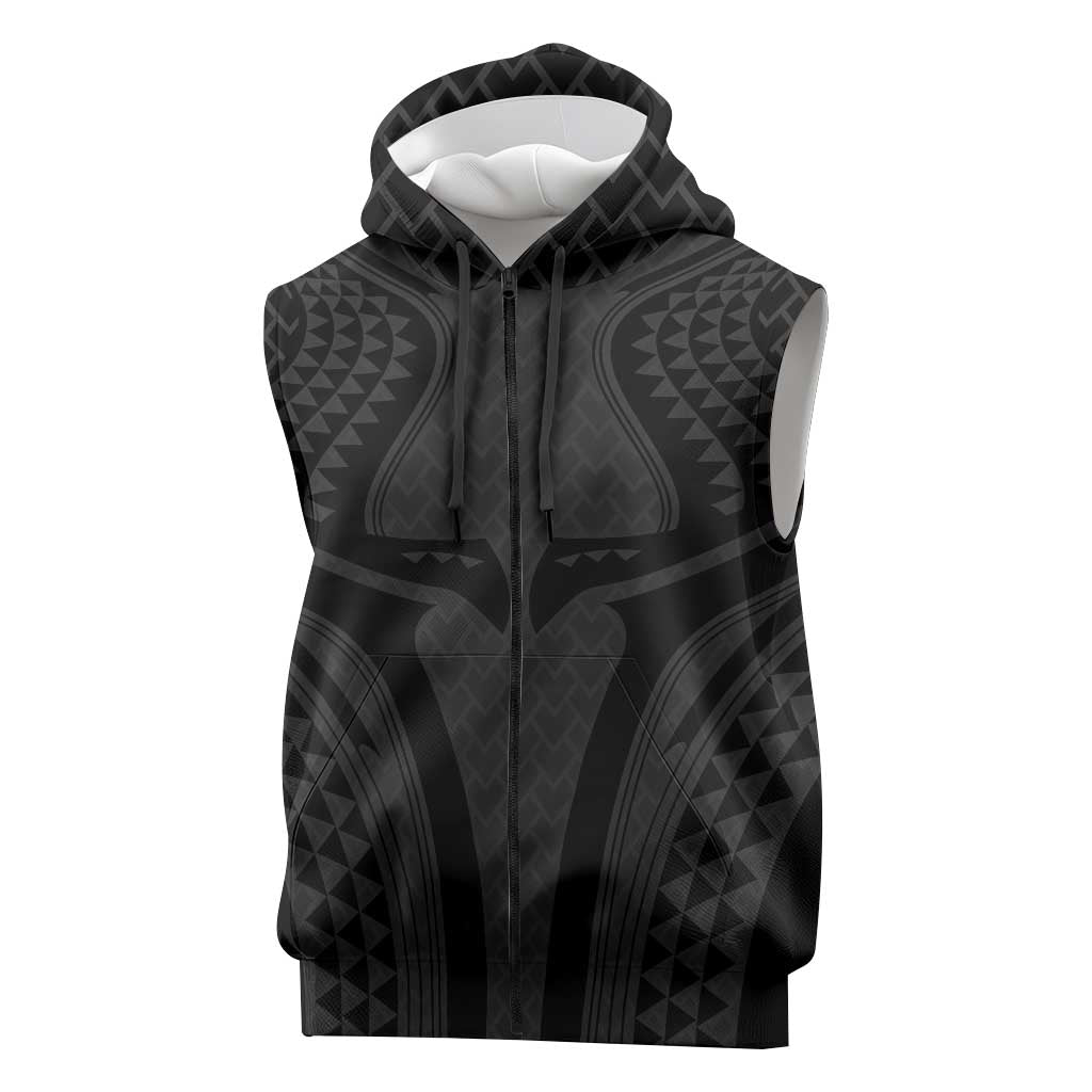 Hawaiian Kakau Art Tattoos Aquaman Style Sleeveless Zip Hoodie Black Version - Polynesian Pride