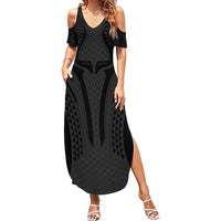 Hawaiian Kakau Art Tattoos Aquaman Style Summer Maxi Dress Black Version - Polynesian Pride