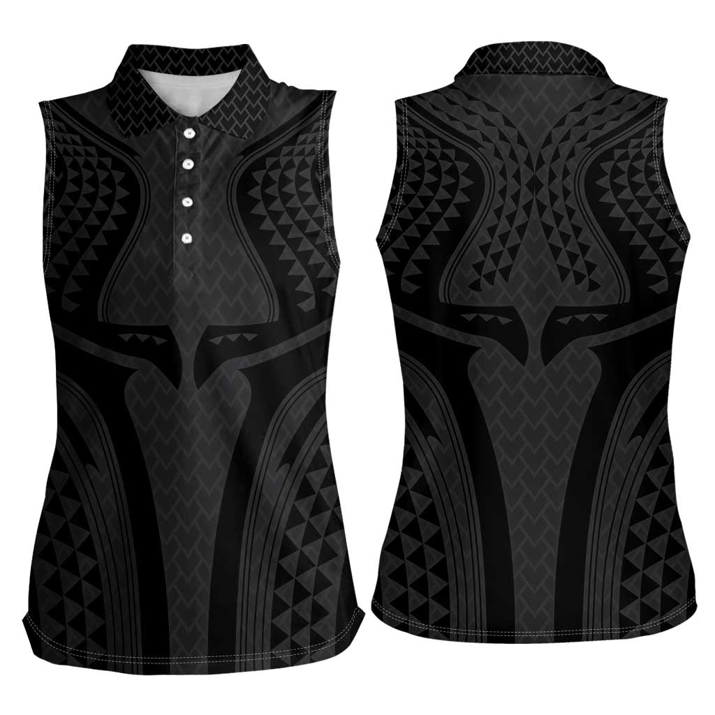 Hawaiian Kakau Art Tattoos Aquaman Style Women Sleeveless Polo Shirt Black Version - Polynesian Pride