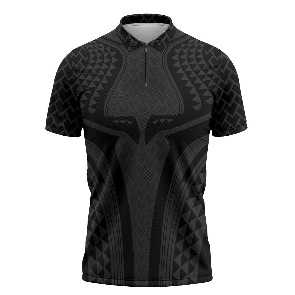 Hawaiian Kakau Art Tattoos Aquaman Style Zipper Polo Shirt Black Version - Polynesian Pride
