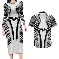 Hawaiian Kakau Art Tattoos Aquaman Style Couples Matching Long Sleeve Bodycon Dress and Hawaiian Shirt White Version LT03 White - Polynesian Pride