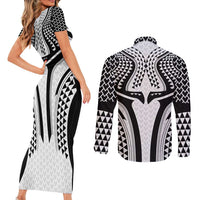 Hawaiian Kakau Art Tattoos Aquaman Style Couples Matching Short Sleeve Bodycon Dress and Long Sleeve Button Shirt White Version LT03 - Polynesian Pride