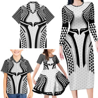 Hawaiian Kakau Art Tattoos Aquaman Style Family Matching Long Sleeve Bodycon Dress and Hawaiian Shirt White Version LT03 - Polynesian Pride