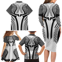 Hawaiian Kakau Art Tattoos Aquaman Style Family Matching Long Sleeve Bodycon Dress and Hawaiian Shirt White Version LT03 - Polynesian Pride