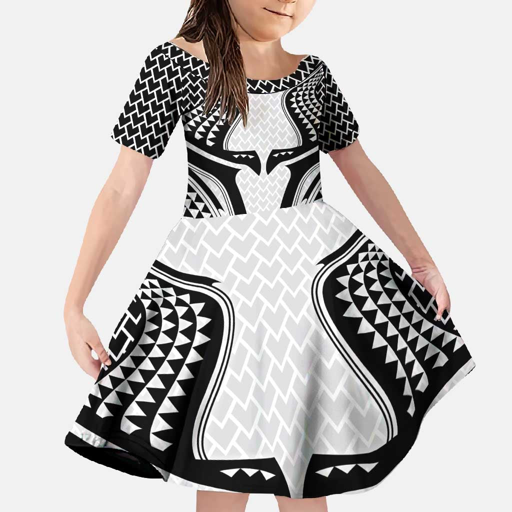 Hawaiian Kakau Art Tattoos Aquaman Style Family Matching Mermaid Dress and Hawaiian Shirt White Version LT03 Daughter's Dress White - Polynesian Pride
