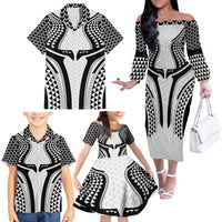 Hawaiian Kakau Art Tattoos Aquaman Style Family Matching Off The Shoulder Long Sleeve Dress and Hawaiian Shirt White Version LT03 - Polynesian Pride