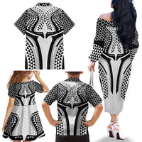 Hawaiian Kakau Art Tattoos Aquaman Style Family Matching Off The Shoulder Long Sleeve Dress and Hawaiian Shirt White Version LT03 - Polynesian Pride