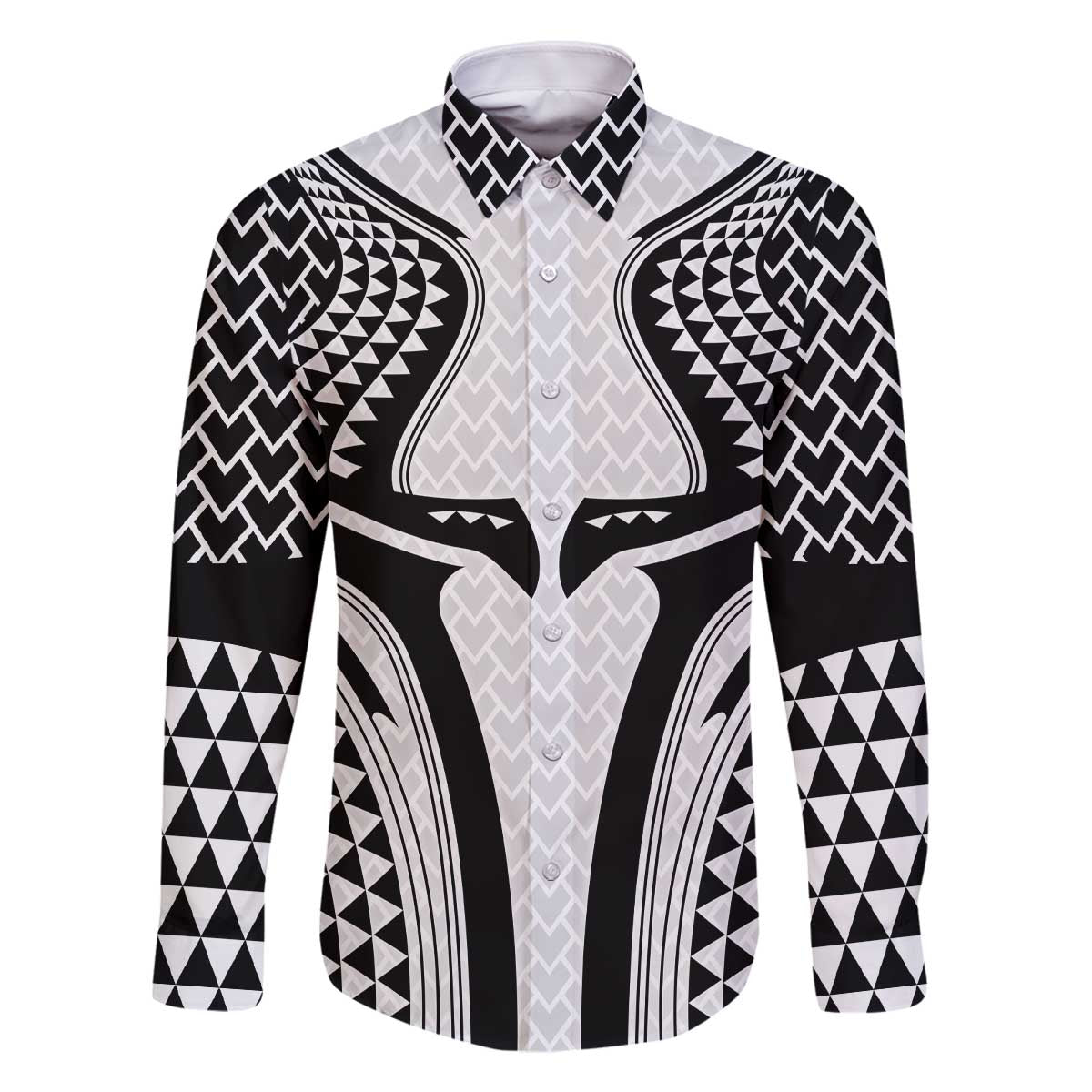 Hawaiian Kakau Art Tattoos Aquaman Style Family Matching Off The Shoulder Long Sleeve Dress and Hawaiian Shirt White Version LT03 Dad's Shirt - Long Sleeve White - Polynesian Pride