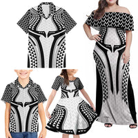 Hawaiian Kakau Art Tattoos Aquaman Style Family Matching Off Shoulder Maxi Dress and Hawaiian Shirt White Version LT03 - Polynesian Pride