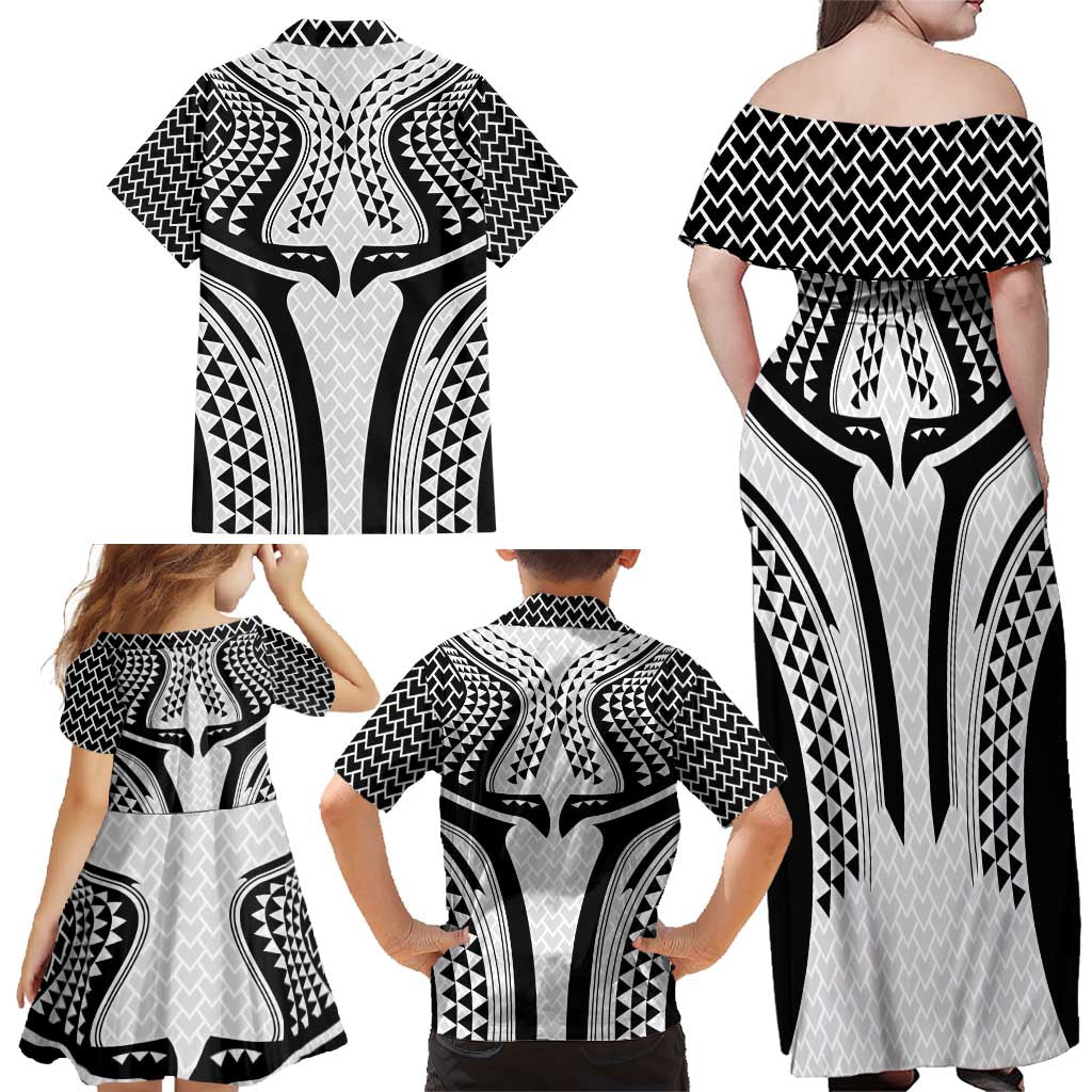 Hawaiian Kakau Art Tattoos Aquaman Style Family Matching Off Shoulder Maxi Dress and Hawaiian Shirt White Version LT03 - Polynesian Pride