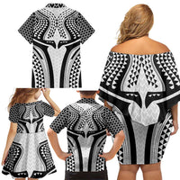 Hawaiian Kakau Art Tattoos Aquaman Style Family Matching Off Shoulder Short Dress and Hawaiian Shirt White Version LT03 - Polynesian Pride