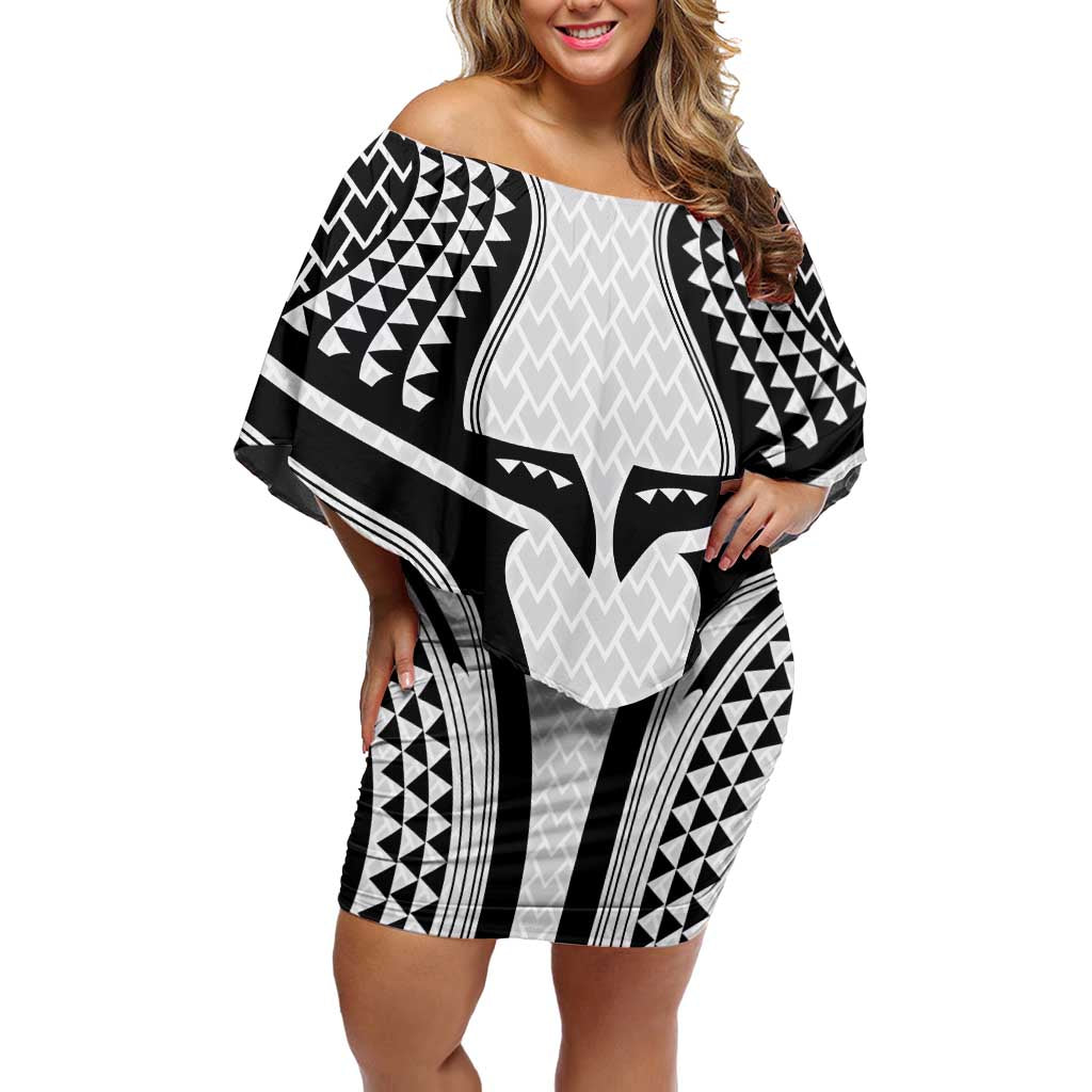 Hawaiian Kakau Art Tattoos Aquaman Style Family Matching Off Shoulder Short Dress and Hawaiian Shirt White Version LT03 Mom's Dress White - Polynesian Pride