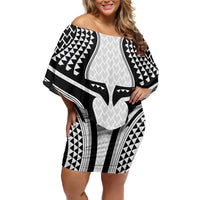 Hawaiian Kakau Art Tattoos Aquaman Style Family Matching Off Shoulder Short Dress and Hawaiian Shirt White Version LT03 Mom's Dress White - Polynesian Pride