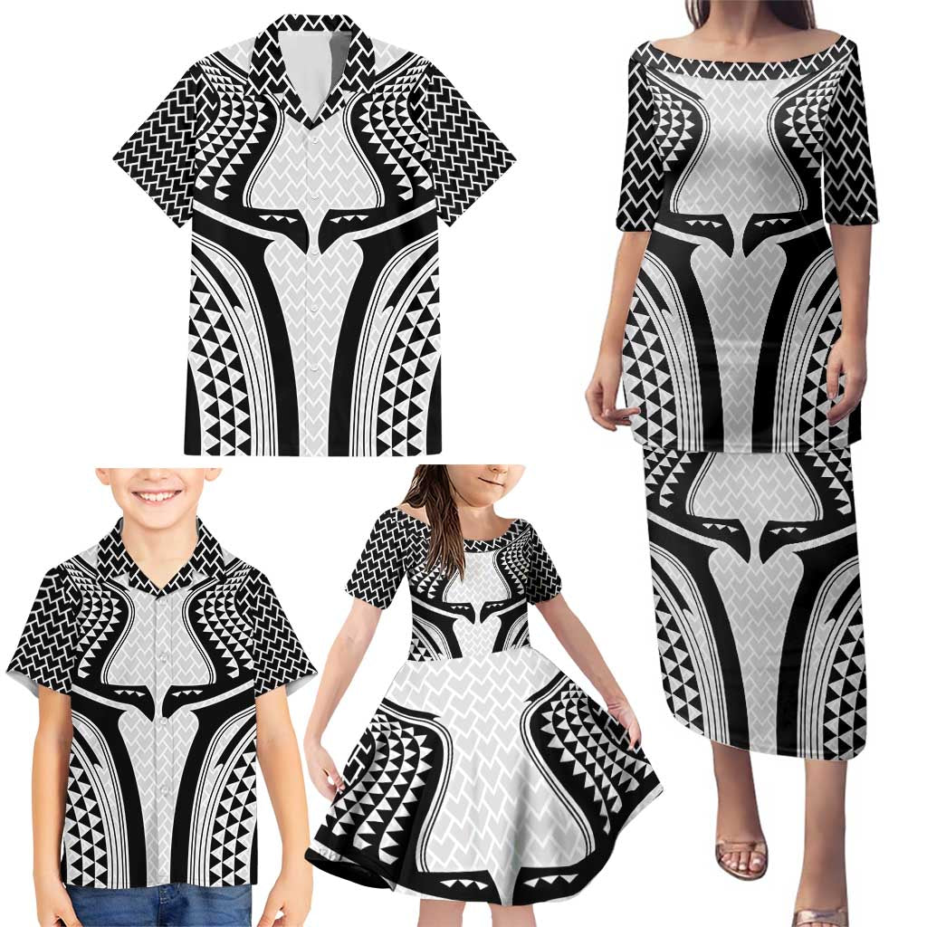Hawaiian Kakau Art Tattoos Aquaman Style Family Matching Puletasi and Hawaiian Shirt White Version LT03 - Polynesian Pride