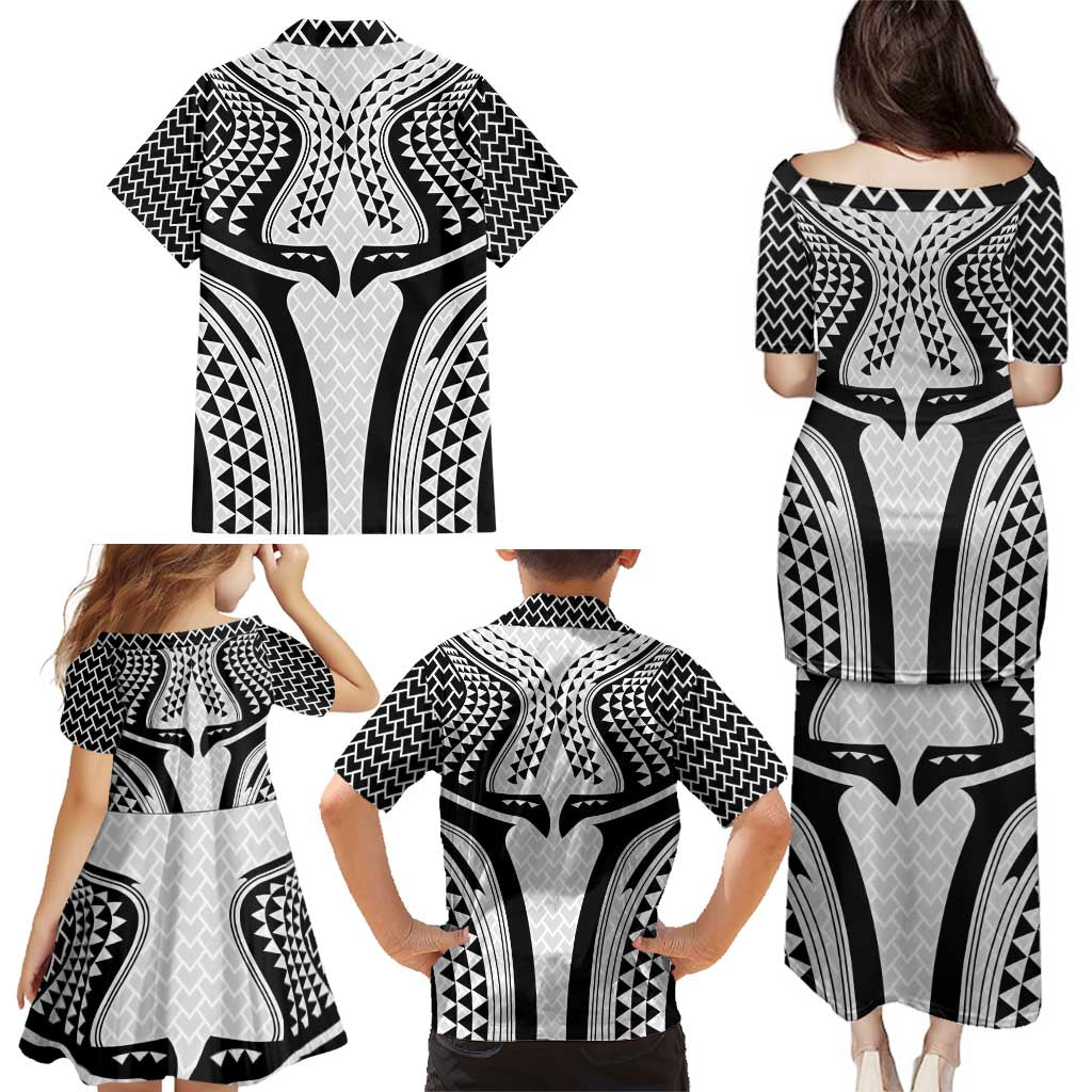 Hawaiian Kakau Art Tattoos Aquaman Style Family Matching Puletasi and Hawaiian Shirt White Version LT03 - Polynesian Pride