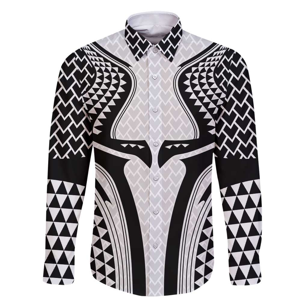Hawaiian Kakau Art Tattoos Aquaman Style Family Matching Puletasi and Hawaiian Shirt White Version LT03 Dad's Shirt - Long Sleeve White - Polynesian Pride