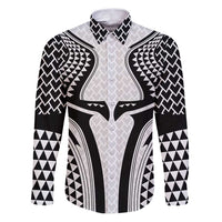 Hawaiian Kakau Art Tattoos Aquaman Style Family Matching Puletasi and Hawaiian Shirt White Version LT03 Dad's Shirt - Long Sleeve White - Polynesian Pride