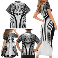 Hawaiian Kakau Art Tattoos Aquaman Style Family Matching Short Sleeve Bodycon Dress and Hawaiian Shirt White Version LT03 - Polynesian Pride