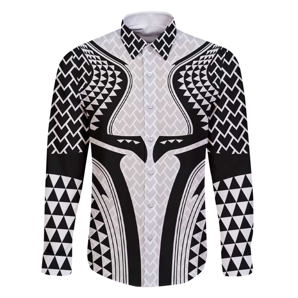Hawaiian Kakau Art Tattoos Aquaman Style Family Matching Short Sleeve Bodycon Dress and Hawaiian Shirt White Version LT03 Dad's Shirt - Long Sleeve White - Polynesian Pride