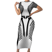 Hawaiian Kakau Art Tattoos Aquaman Style Family Matching Short Sleeve Bodycon Dress and Hawaiian Shirt White Version LT03 Mom's Dress White - Polynesian Pride
