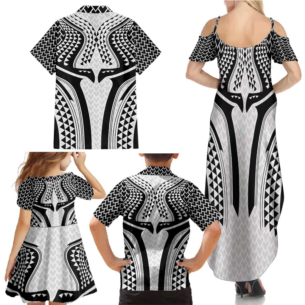 Hawaiian Kakau Art Tattoos Aquaman Style Family Matching Summer Maxi Dress and Hawaiian Shirt White Version LT03 - Polynesian Pride