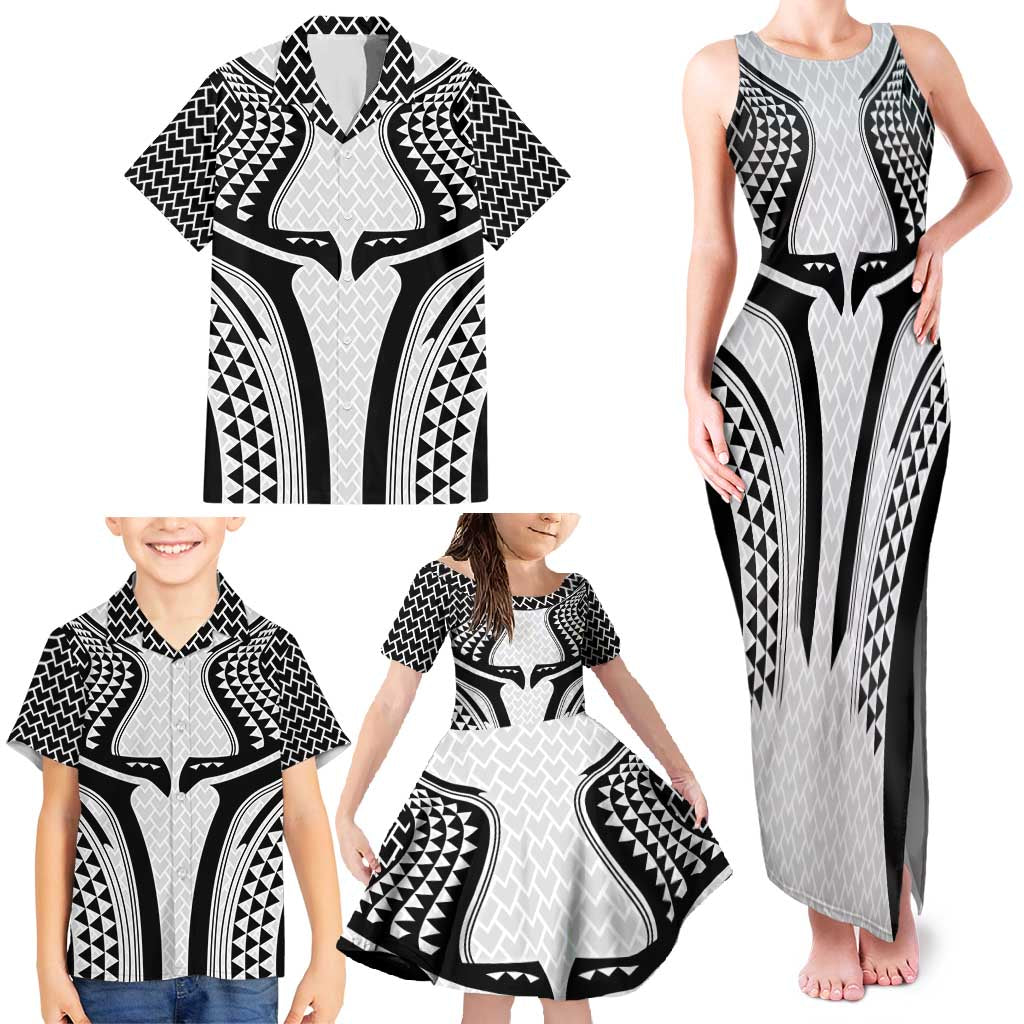 Hawaiian Kakau Art Tattoos Aquaman Style Family Matching Tank Maxi Dress and Hawaiian Shirt White Version LT03 - Polynesian Pride