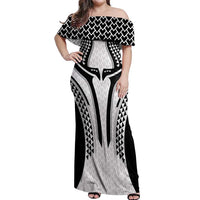 Hawaiian Kakau Art Tattoos Aquaman Style Off Shoulder Maxi Dress White Version LT03 Women White - Polynesian Pride