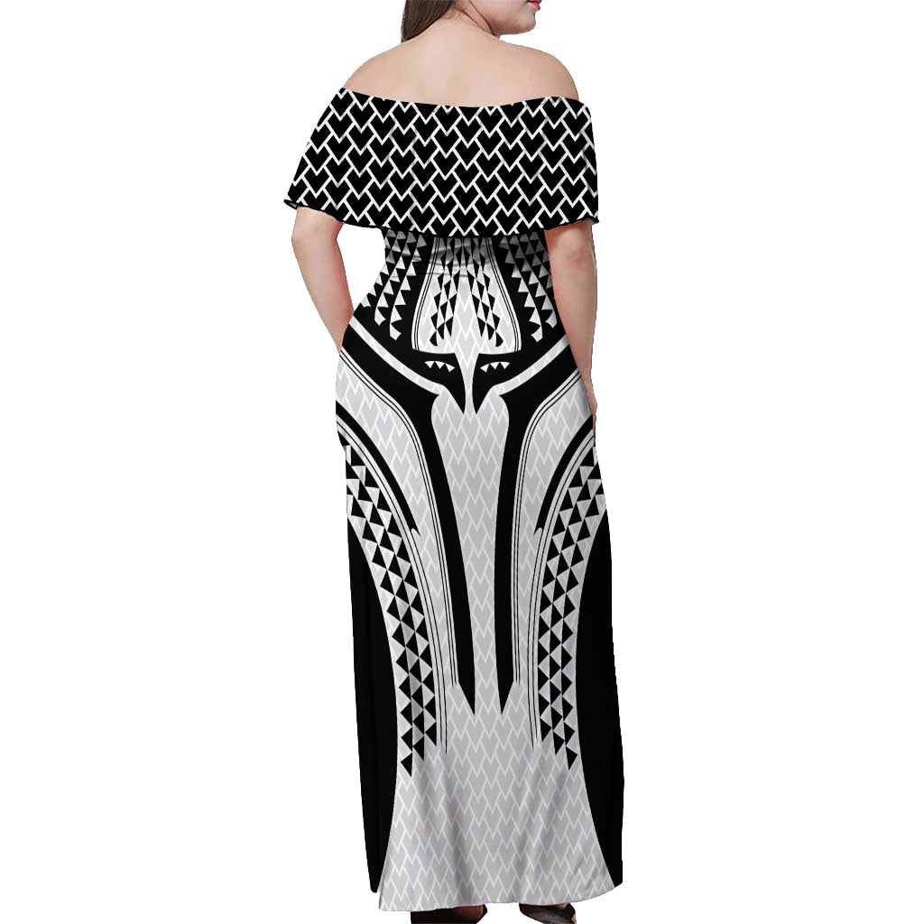 Hawaiian Kakau Art Tattoos Aquaman Style Off Shoulder Maxi Dress White Version LT03 - Polynesian Pride