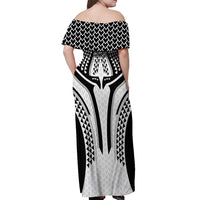 Hawaiian Kakau Art Tattoos Aquaman Style Off Shoulder Maxi Dress White Version LT03 - Polynesian Pride