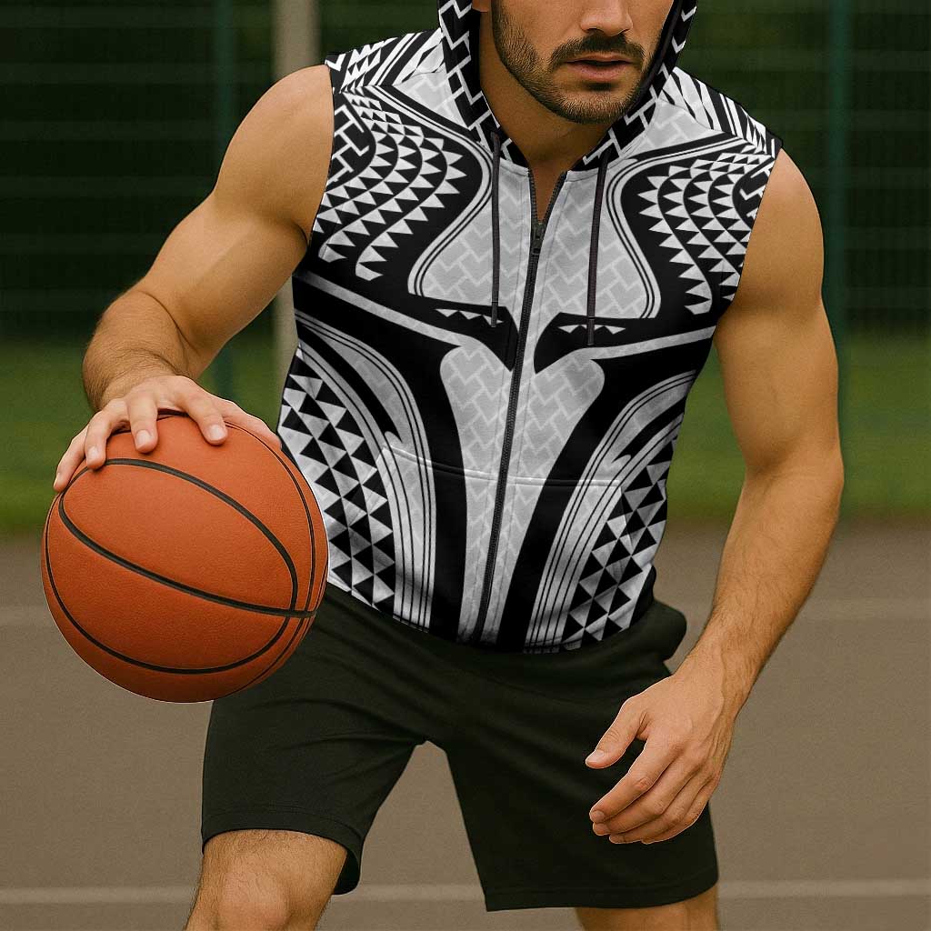 Hawaiian Kakau Art Tattoos Aquaman Style Sleeveless Zip Hoodie White Version - Polynesian Pride