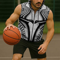 Hawaiian Kakau Art Tattoos Aquaman Style Sleeveless Zip Hoodie White Version - Polynesian Pride