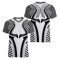 Hawaiian Kakau Art Tattoos Aquaman Style Women V-Neck T-Shirt White Version - Polynesian Pride