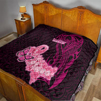 Polynesia Breast Cancer Quilt Butterfly and Flowers Ribbon Maori Tattoo Ethnic Black Style LT03 - Polynesian Pride
