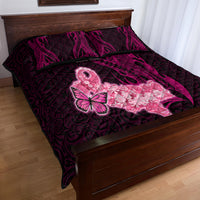 Custom Polynesia Breast Cancer Quilt Bed Set Butterfly and Flowers Ribbon Maori Tattoo Ethnic Black Style LT03 - Polynesian Pride