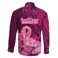 Polynesia Breast Cancer Family Matching Off Shoulder Short Dress and Hawaiian Shirt Butterfly and Flowers Ribbon Maori Tattoo Ethnic Pink Style LT03 - Polynesian Pride