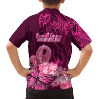 Polynesia Breast Cancer Family Matching Puletasi Dress and Hawaiian Shirt Butterfly and Flowers Ribbon Maori Tattoo Ethnic Pink Style LT03 - Polynesian Pride