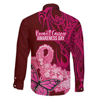 Polynesia Breast Cancer Family Matching Mermaid Dress and Hawaiian Shirt Butterfly and Flowers Ribbon Maori Tattoo Ethnic Red Style LT03 - Polynesian Pride