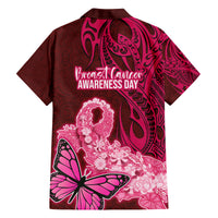 Polynesia Breast Cancer Family Matching Off Shoulder Short Dress and Hawaiian Shirt Butterfly and Flowers Ribbon Maori Tattoo Ethnic Red Style LT03 - Polynesian Pride