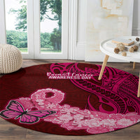 Polynesia Breast Cancer Round Carpet Butterfly and Flowers Ribbon Maori Tattoo Ethnic Red Style LT03 - Polynesian Pride