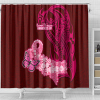 Polynesia Breast Cancer Shower Curtain Butterfly and Flowers Ribbon Maori Tattoo Ethnic Red Style LT03 - Polynesian Pride