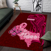 Custom Polynesia Breast Cancer Area Rug Butterfly and Flowers Ribbon Maori Tattoo Ethnic Red Style LT03 Red - Polynesian Pride