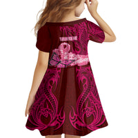 Custom Polynesia Breast Cancer Family Matching Off Shoulder Short Dress and Hawaiian Shirt Butterfly and Flowers Ribbon Maori Tattoo Ethnic Red Style LT03 - Polynesian Pride