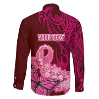Custom Polynesia Breast Cancer Family Matching Off Shoulder Short Dress and Hawaiian Shirt Butterfly and Flowers Ribbon Maori Tattoo Ethnic Red Style LT03 - Polynesian Pride