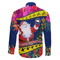 Cook Island Christmas Family Matching Off Shoulder Maxi Dress and Hawaiian Shirt Santa Claus Mix Maroro and Kakaia Hibiscus Flower Maori Pattern LT03 - Polynesian Pride