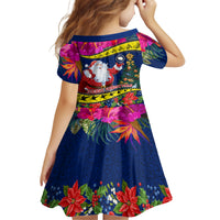 Cook Island Christmas Kid Short Sleeve Dress Santa Claus Mix Maroro and Kakaia Hibiscus Flower Maori Pattern LT03 - Polynesian Pride