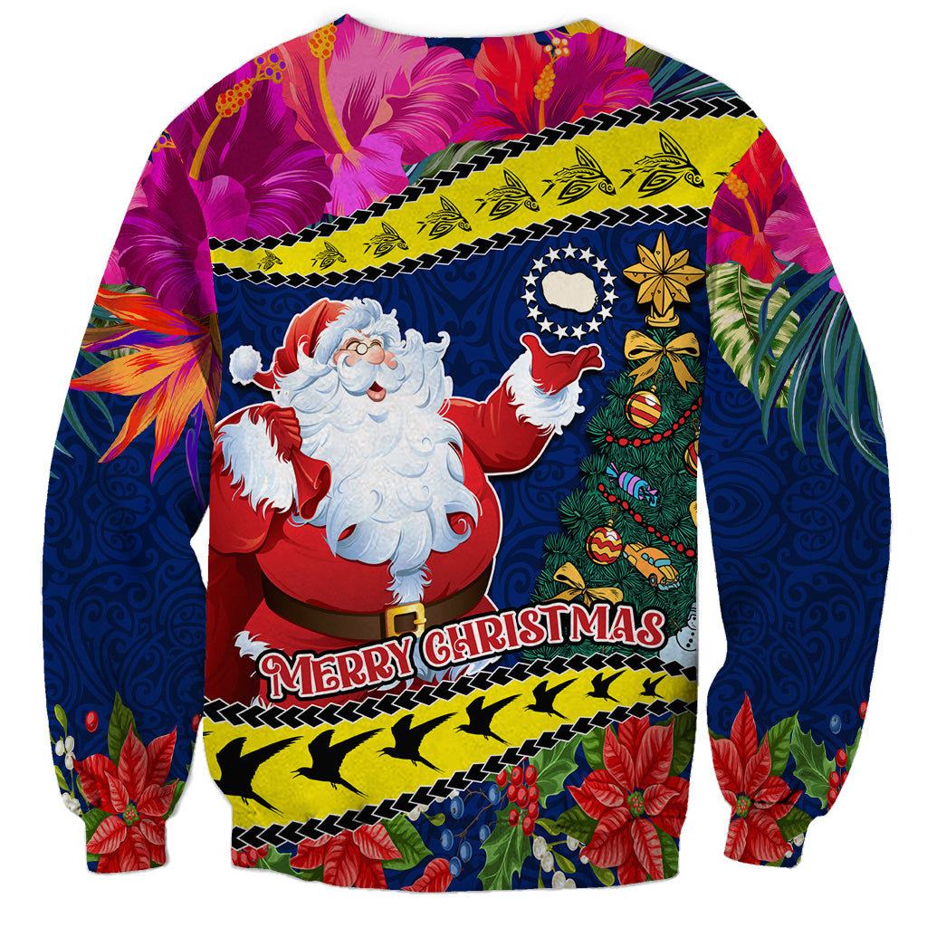 Cook Island Christmas Sweatshirt Santa Claus Mix Maroro and Kakaia Hibiscus Flower Maori Pattern LT03 - Polynesian Pride