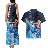 Hawaiian Honu Honi Ihu Couples Matching Tank Maxi Dress and Hawaiian Shirt With Plumeria and Kakau Art Pattern