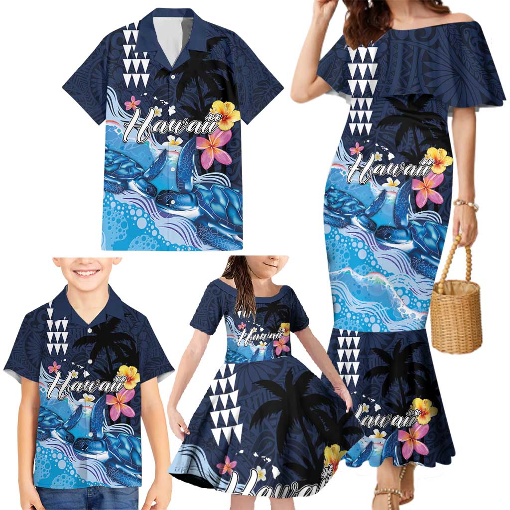 Hawaiian Honu Honi Ihu Family Matching Mermaid Dress and Hawaiian Shirt With Plumeria and Kakau Art Pattern LT03 - Polynesian Pride