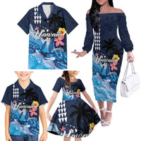 Hawaiian Honu Honi Ihu Family Matching Off The Shoulder Long Sleeve Dress and Hawaiian Shirt With Plumeria and Kakau Art Pattern LT03 - Polynesian Pride